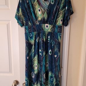 Wrap peacock print wrap dress